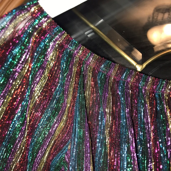 Windsor Black & Rainbow Striped Glitter Lux Off The Shoulder Cropped Blouse - Picture 8 of 14